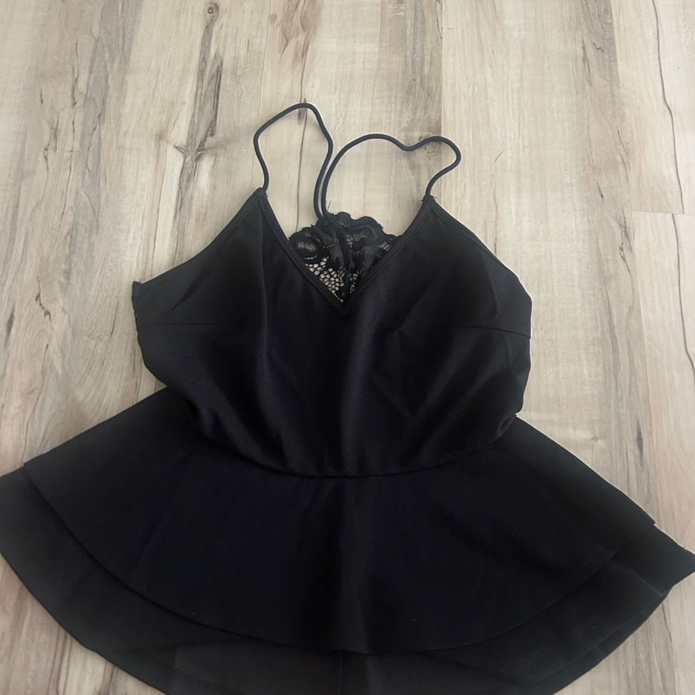 Black Lace Detail Peplum Top